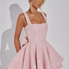 Mozision Sequins Bow Backless Sexy Mini Dress For Women Robe Fashion Square Collar Sleeveless High Waist A-line Club Dress