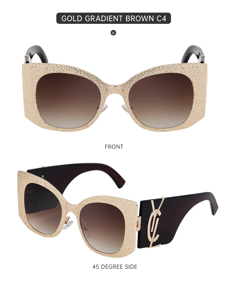 Oversized Cat Eye Sunglasses Women 2024 Luxury Brand Designer Punk Round Sun Glasses For Ladies Trendy Big Frame Eyewear UV400
