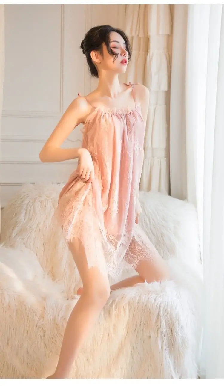Sexy Pajamas Women's Lace Slip Dress Loose Dresses Nightgown Sleeping Summer Clothing Silk New Sexxy Nightie 2024 Pajama New