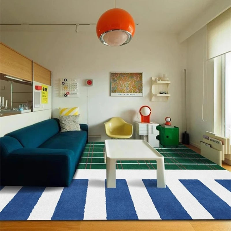 Living Room Carpet Modern Style French Retro Blue Striped Bedroom Bedside Rug Light Luxury High-end Coffee Table Mat Ковер Tapis