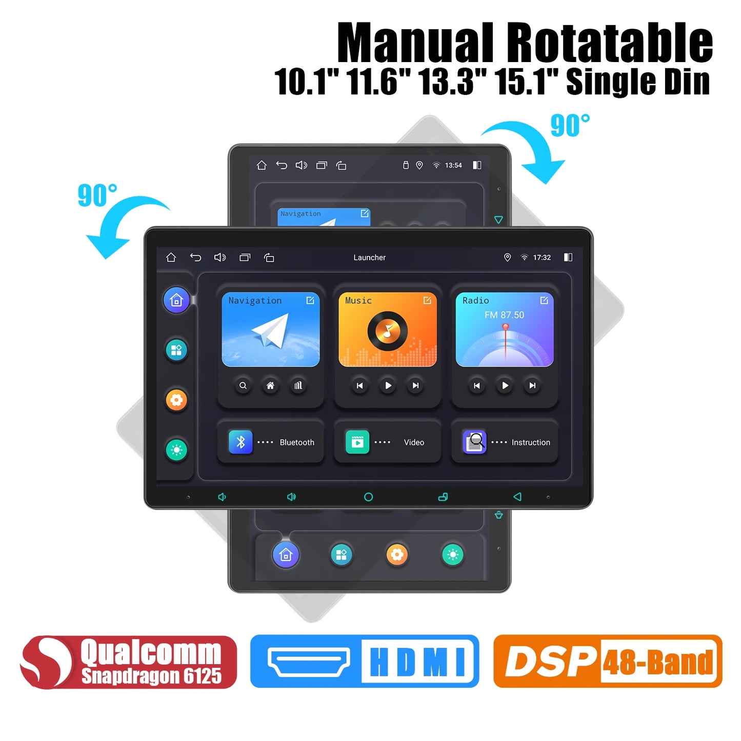 JOYING 10.1" 11.6" 13.3" 15.1"Android Car Radio Stereo Multimedia Player Head Unit Built In Carplay With Manual Rotatable Screen