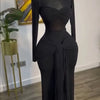 New Women's Long Dresses Sexy Round Neck Full Sleeve High Waist Elegant Splice Bodycon Evening Vestidos Maxi Party Night Dress