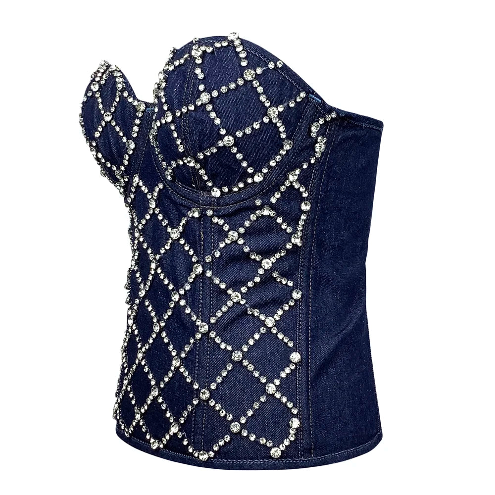 SXTHAENOO Women Sexy Fashion Crop Top Diamond Flower Strapless Vest Bustier Bra Night Club Party Tank Top Female Ropa De Mujer