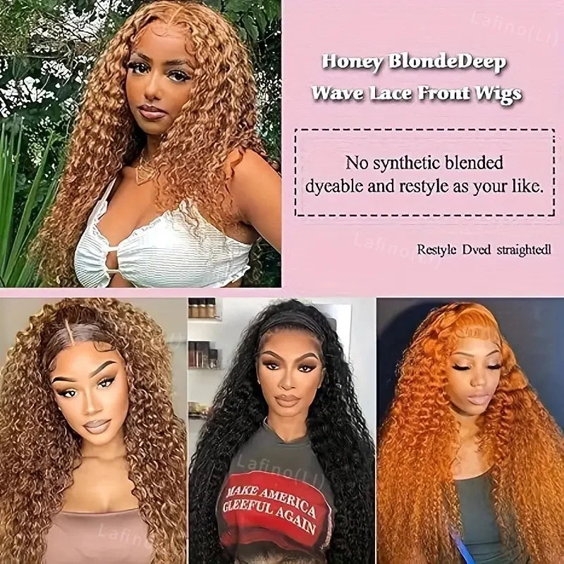 Honey Blonde Human Hair Wig Curly Wigs 13x6 Hd Lace Frontal Wig 13x4 Deep Wave Frontal Wig 30 Inch #27 Colored Human Hair Wigs