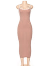 SIBYBO Ribbed Spaghetti Strap Cotton Dress Women Sleeveless O-Neck Summer Dress Solid Backless Long Party Dress