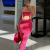 Weird Puss Summer Trend 2 Piece Set Women White Edging Strapless Tops+Shoulder Straps Dress Stretch Matching Streetwear Outfits
