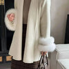 UCXQ Elegant OL Office Lady Overcoats Fur Patchwork Long Sleeve Woolen Coat Beautiful Women's Clothing Jacket Autumn 2025 Winter
