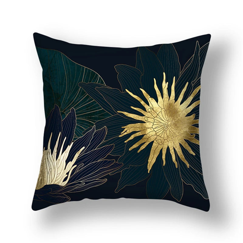 45x45cm gingko leaf polyester cushion cover black gold  waist pillowcase living room chair sofa home decoration