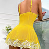 Short Sexy Deep V Women's Nightgown Embroidered Dress Fashions Pajamas Free Thong Night Sleepwear Suspender Baby Doll Lingerie
