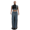 2 Pieces Women's Sets 2025 Spring Summer Denim Sleeveless Suit Tops And Wide Leg Pants Suits Two Piece Set Tracksuit Outfit