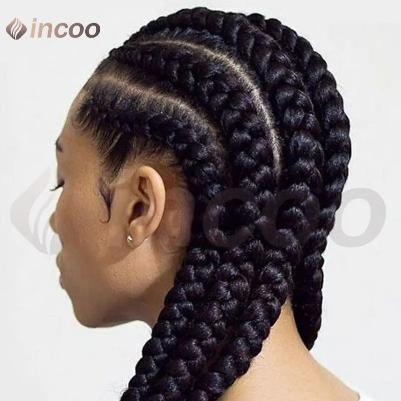 Wear and Go Glueless Wig Synthetic Full Lace Cornrow Braided Wigs Jumbo Box Braids Wig For Black Women Faux Locs Braiding Wigs