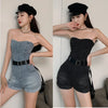 2024 Summer Rompers Women Jeans Jumpsuit Off Shoulder Loose Casual Denim Rompers Womens Jumpsuits Wide Leg Casual Denim Overalls