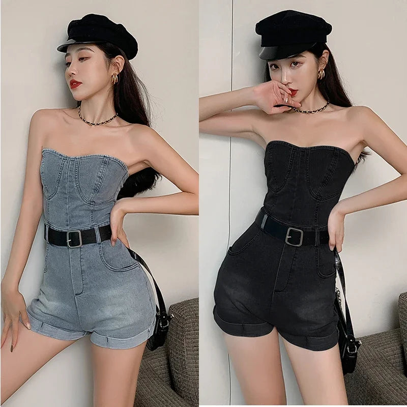 2024 Summer Rompers Women Jeans Jumpsuit Off Shoulder Loose Casual Denim Rompers Womens Jumpsuits Wide Leg Casual Denim Overalls