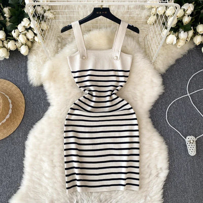 Striple 2024 Sexy Summer Knit Strap Dress Women Tank Elatic Waist Bodycon Sundress Female Beach  Backless Midi Dress