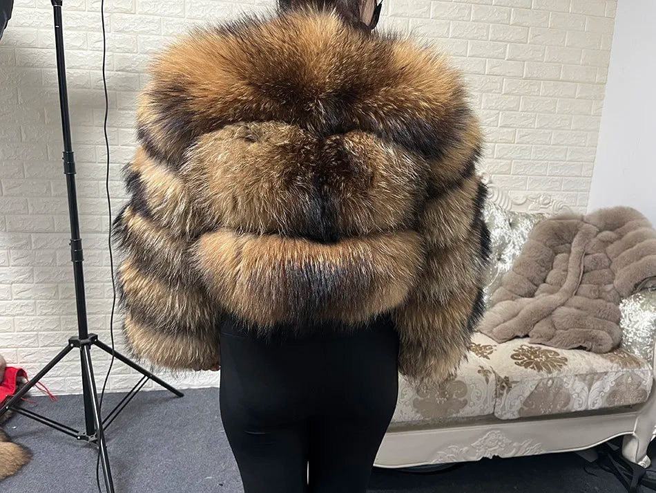 2025 MAOMAOKONG Natural Real Fox Fur Coat Women Winter Long Sleeve Luxury Raccoon Fur Jackets Thick Top Female Furry Coat Vest