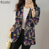 Women Autumn Blazer Retro Printed Coats Casual Long Sleeve Floral Outerwear ZANZEA Female Single Button Lapel Jackets Oversize
