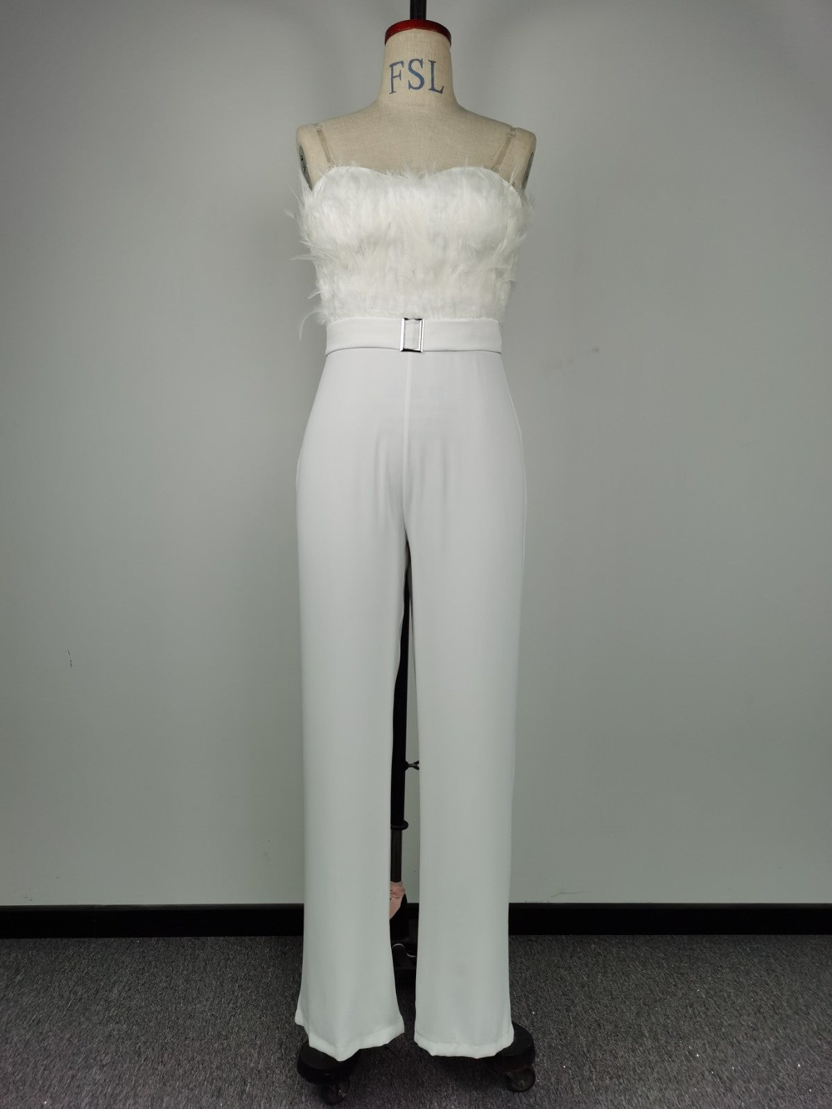 Women Jumpsuit Feather Tube Top Sexy Evening Party Jump Suits Sleeveless High-waisted Straight Playsuits Night Clubwear Overalls
