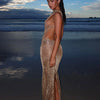 kliou Shiny Long Dress Stunning Women Solid Summer Thin Mesh Sheer Backless Sleeveless Bodycon Female Elegant Fashion Vestidos