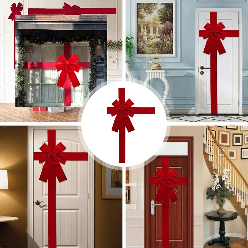 Christmas Front Door Decoration Hanging Bow Knot Imitation Linen Ribbon New Year Xmas Front Door Decor Big Bow Diy Material