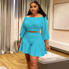 Customized Plus Size Women's Set Long Sleeve Slash Neck T-Shirt and Shorts 2025 Summer Ruched Two 2 Piece Set Outfits Tracksuit