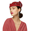 Elegant Felt Turban Hat Vintage Rhinestone Flower Church Beret Hat For Women Air Stewardess Party Cosplay Cap Costume Accessory