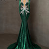 Emerald Green Arabic Long Evening Dress Heavy Handmade Crystals Birthday Pageant Prom Dress Women Wedding Party Dress Customized