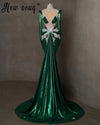 Emerald Green Arabic Long Evening Dress Heavy Handmade Crystals Birthday Pageant Prom Dress Women Wedding Party Dress Customized