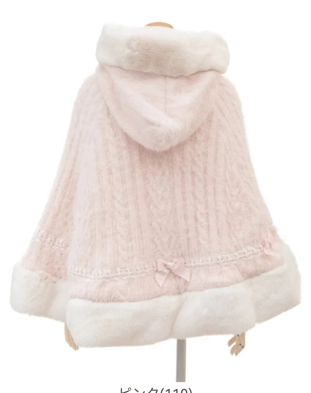 Japanese Liz Sweet Princess Faux Rabbit Fur Cape Coat Women Autumn Winter Fur Jacket Loose Clock Rhinestone Bow Hooded Coat