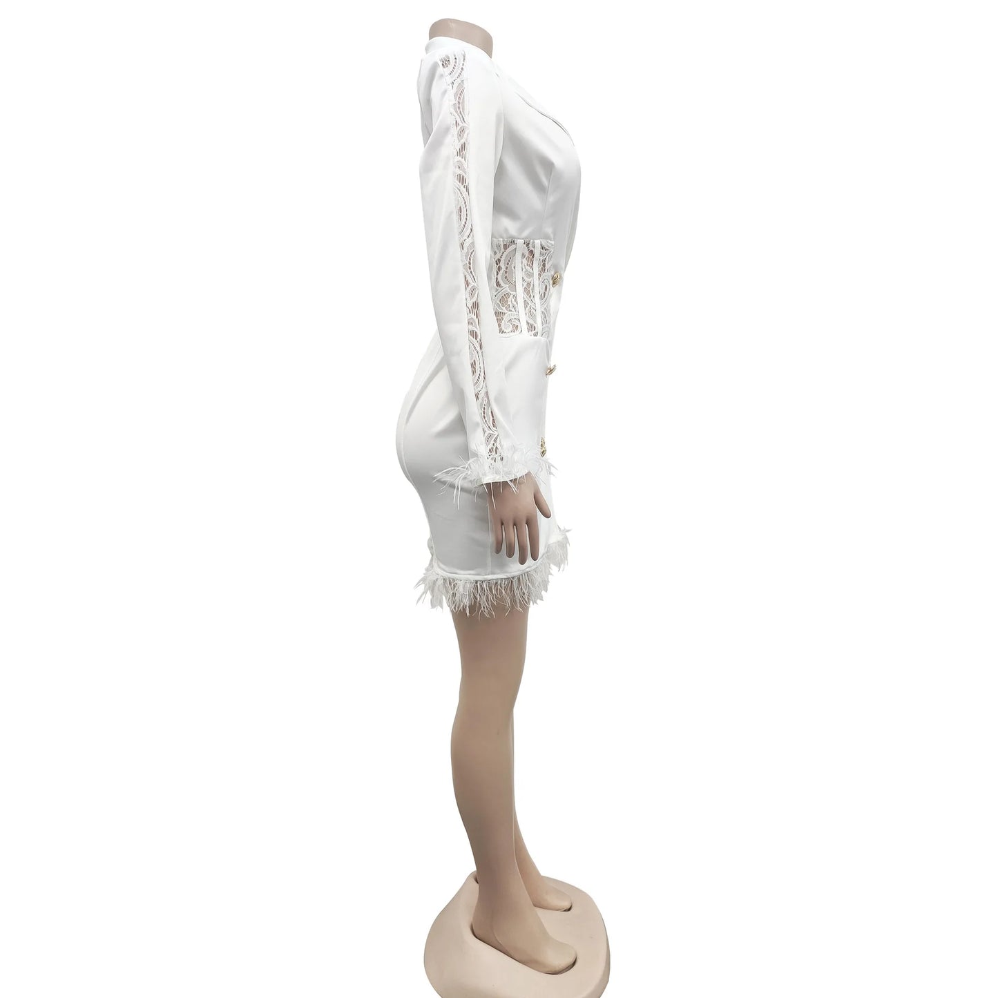 FANAN Elegant Women Double Breasted Tassel Hem and Long Sleeve Notched Collar Lace Waist Patchwork Blazer Dress Vestidos 2022