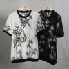 Simplicity Trendy Summer Men's O-Neck Printing Hollow Out Gauze Fashion Casual All-match Loose Short Sleeve T-Shirts Tops