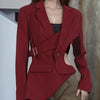 TWOTWINSTYLE Hollow Out Backless Slimming Blazers For Women Notched Collar Long Sleeve Spliced Button Irregular Blazer Female