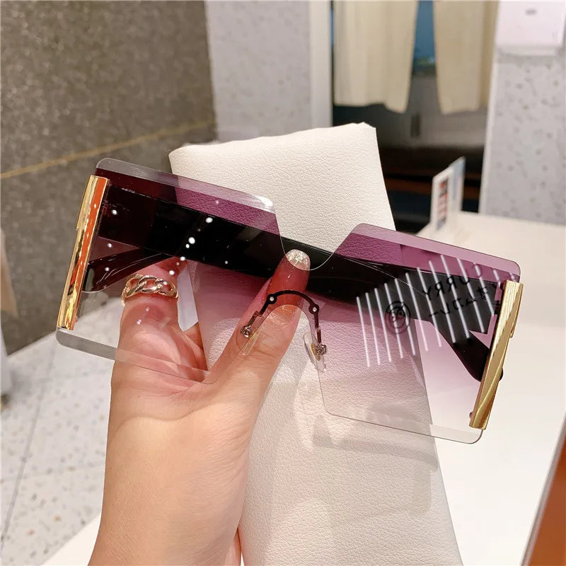 2023 Fashion New Women Oversized Rimless Sun Glasses Vintage Gradient Tea Cool Sunglasses Ladies Uitravioler-proof