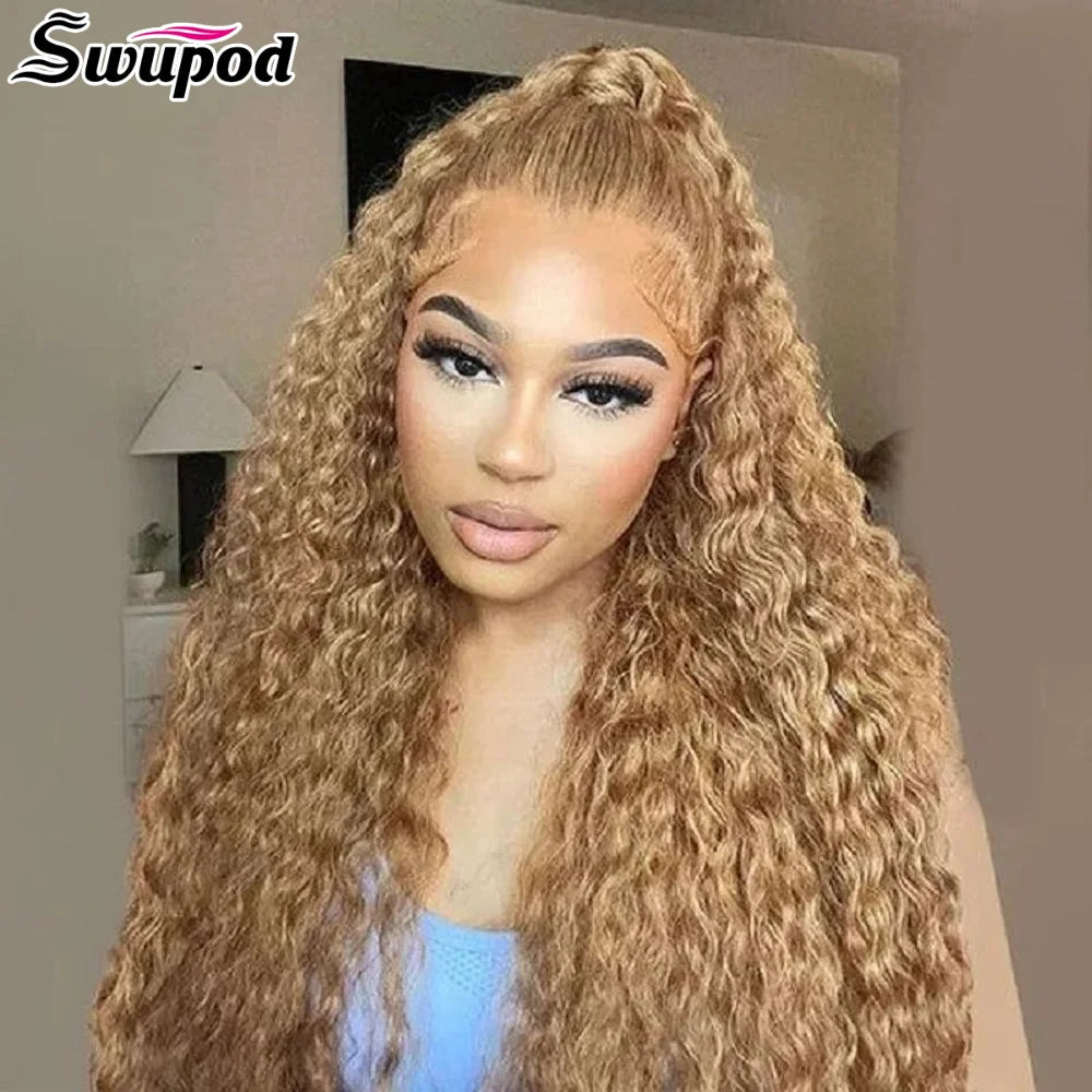 Swupod 200 Density Full 13x4 13x6 HD Lace Front Wig for Women Remy Human Hair Deep 4x4 Frontal Wig 27#Light Brown Color Glueless