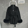 UCXQ Elegant OL Office Lady Overcoats Fur Patchwork Long Sleeve Woolen Coat Beautiful Women's Clothing Jacket Autumn 2025 Winter