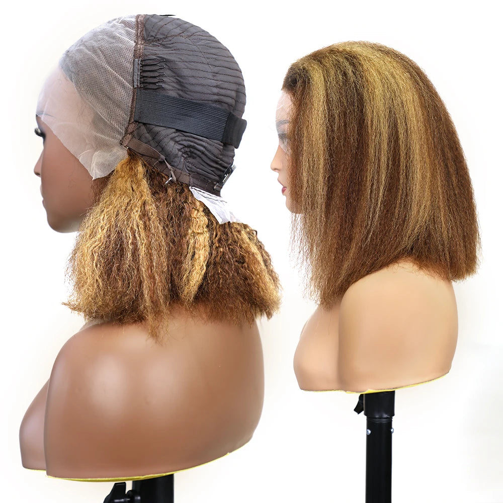 Highlight Ombre Lace Front Wig Human Hair Pre Plucked 13x4 colored 4/27 250%Density Honey Blonde Kinky Straight Lace Wigs