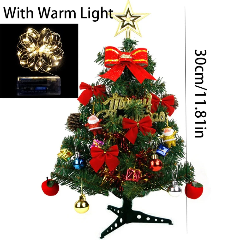30/45cm Mini Christmas Tree New Year Gift Party Decoration Artificial Christmas Tree LED Light DIY Handicraft Xmas Tabletop Tree