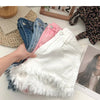 ITOOLIN Women Vintage Tassels Denim Shorts Button Loose High Waist A-line Jean Shorts Casual Women Office Trousers Streetwear