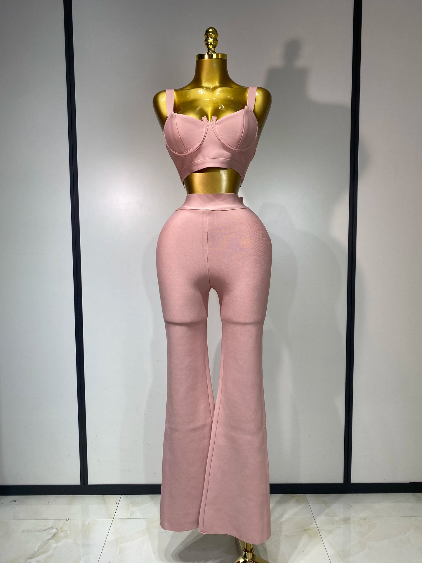Women Sexy Bandage Crop Top Pant Set Evening Party Club Luxury Birthday High Street Fashion Elegant Luxury Birthday Outfit ﻿