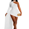 Temperament Women's Dresses Sexy Single Shoulder Feather Patchwork Long Straps Mini Dress Chic Solid Bodycon Party Dress Outfits