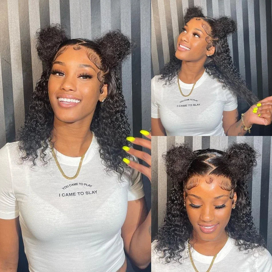 200% Density  Bob Wigs Short Pixie Cut Water Wave Wigs Human Hair Natural Black Brazilian Deep Curly Wigs For Black Woman  ﻿