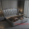 MINGDIBAO Luxury Modern Upholstered Bed Frame with Gold Accents, Genuine Leather Designer Bed, Queen/King Size Bedroom Furniture