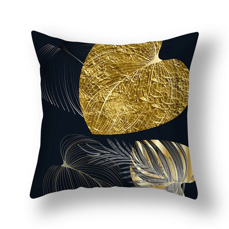 45x45cm gingko leaf polyester cushion cover black gold  waist pillowcase living room chair sofa home decoration