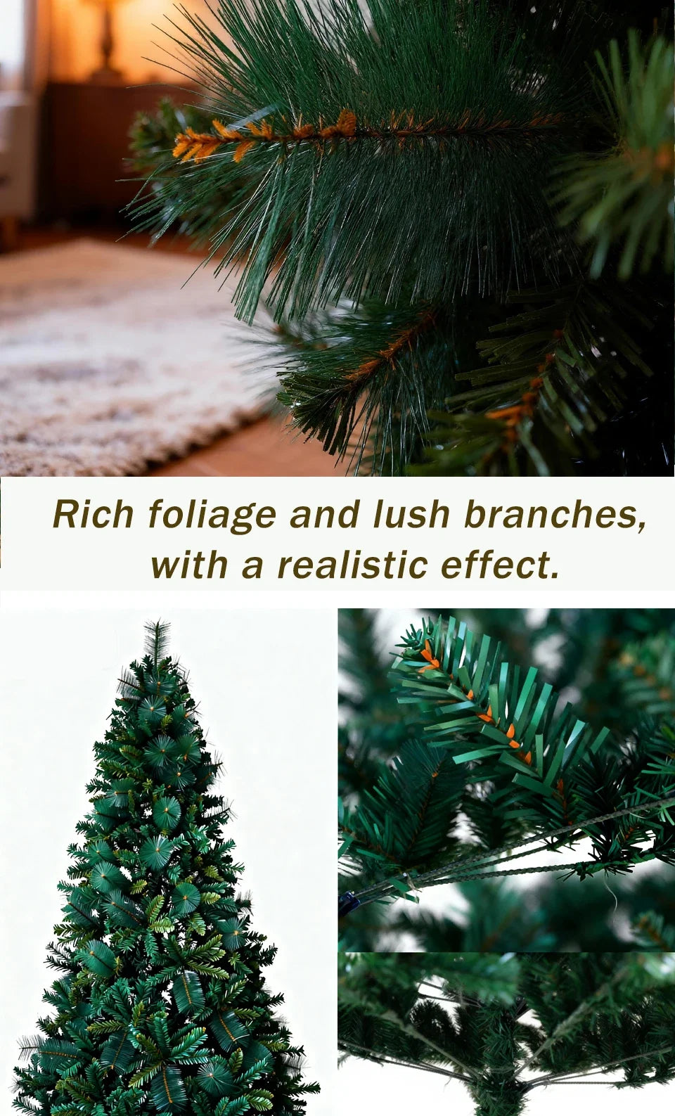 180/210/240cm Pop Up Pre-Lit Christmas Tree,Artificial Pine Needle & PVC Mixed Tree with Iron Base,Easy Setup Holiday Decoration