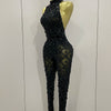 Luxury Sparkly Black Diamond Mesh See THhrough Jumpsuit Women Celebrate Birthday Sexy Dancer Nightclub Performance Stage Costume