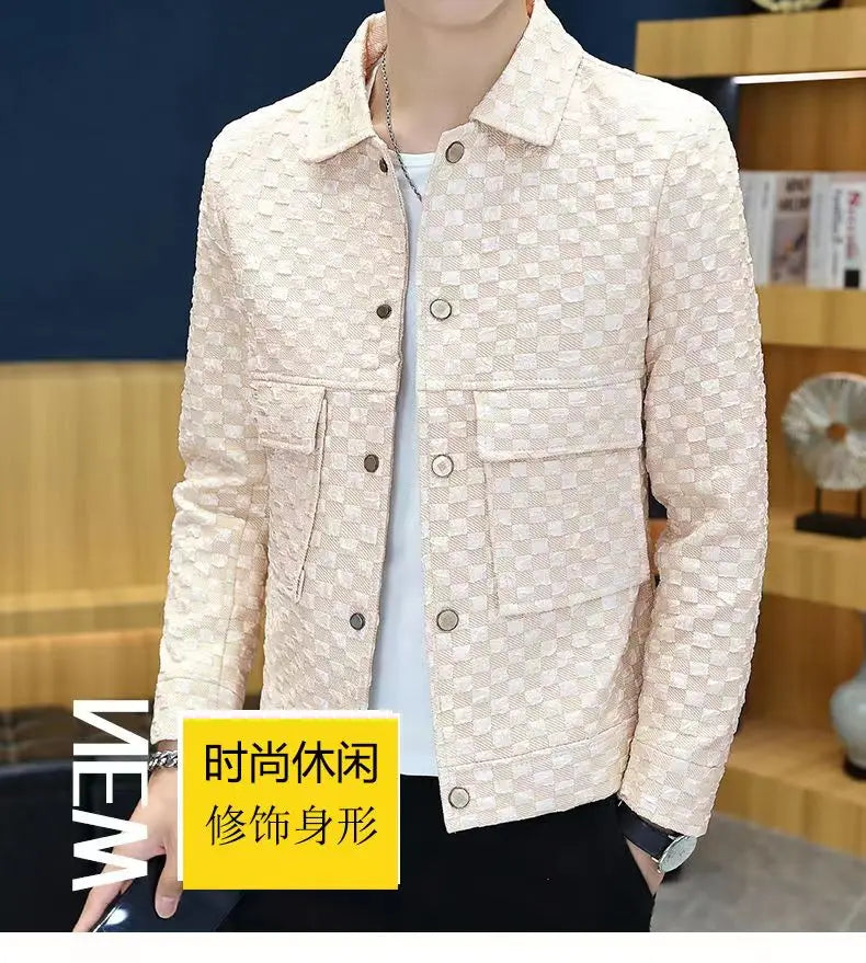 Men Jacket Fashion loose lapel-up Spring Autumn retro men Coat Casual Cargo jacket Solid Color Loose male Outerwear