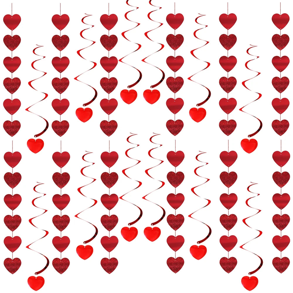 6pcs Red Heart Love Spiral Swirl Hanging Garland Love Hanging String Curtain Wedding Valentines Day Birthday Party Bedroom Decor