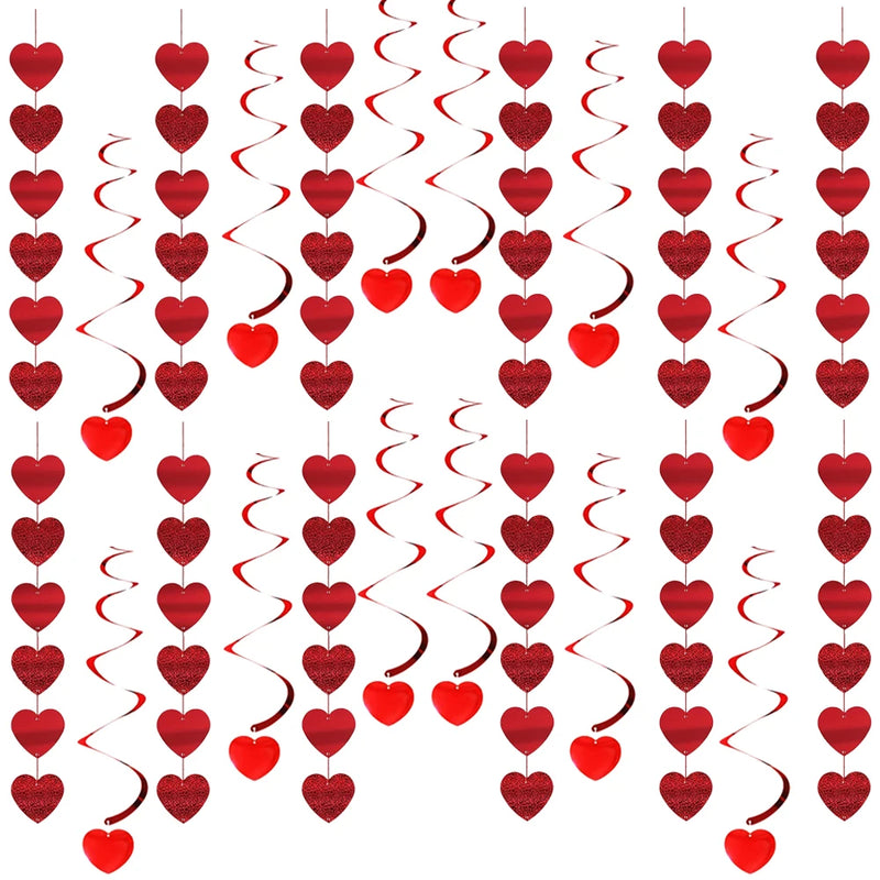6pcs Red Heart Love Spiral Swirl Hanging Garland Love Hanging String Curtain Wedding Valentines Day Birthday Party Bedroom Decor