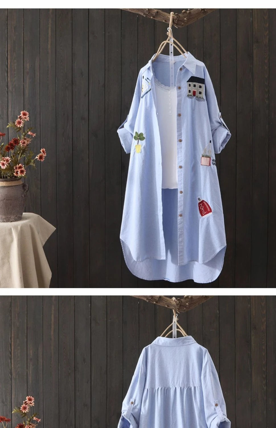 Women Cotton Embroidery Loose Long White Shirts 2025 Spring Autumn New Casual Office Lady Blouse Female Top Loose shirt