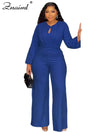 Znaiml Women O Neck Long Sleeve Straight Wide Leg Pants Rompers Office Lady Jumpsuits Pink Loose One Piece Overalls Streetwear