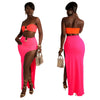 Women Two Piece Set Solid Color Breast Wrap Top and Irregular Slit Long Skirt Suit Lady Streetwear Mini Skirt Club Party Outfits